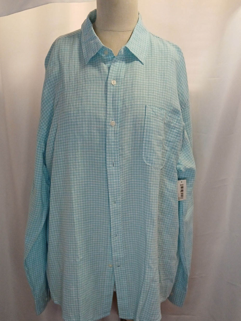 Amazon Essentials Men's Long-Sleeve Poplin Shirt XL NWT Aqua Gingham